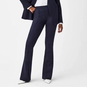 SPANX Faux Suede Flare Pants Navy Pull-On Stretch Slimming Size M